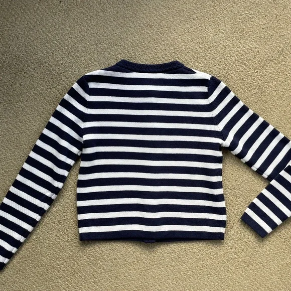 J. Crew Striped Cotton Lady Jacket Cardigan Sweater Navy and White Size XS - Picture 4 of 4